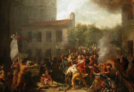 Peinture de Charles Thevenin "« Arrestation de Monsieur de Launay dans la deuxième cour de la Bastille »" - la révolution - 14 juillet 1789 - moments d'histoire