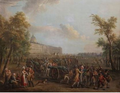 Peinture de Jean-Baptiste Lallemand "Pillage des armes aux Invalides le matin du 14 juillet 1789" - moments d'histoire