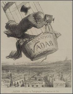 Caricature de Daumier "Nadar élevant la photographie à la hauteur de l'art" (1862)