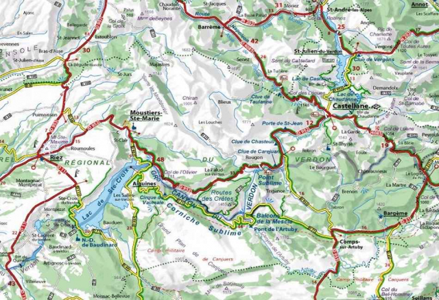 Carte Michelin - les gorges du Verdon entre Moustiers-Ste-Marie et Castellane - la France en photos